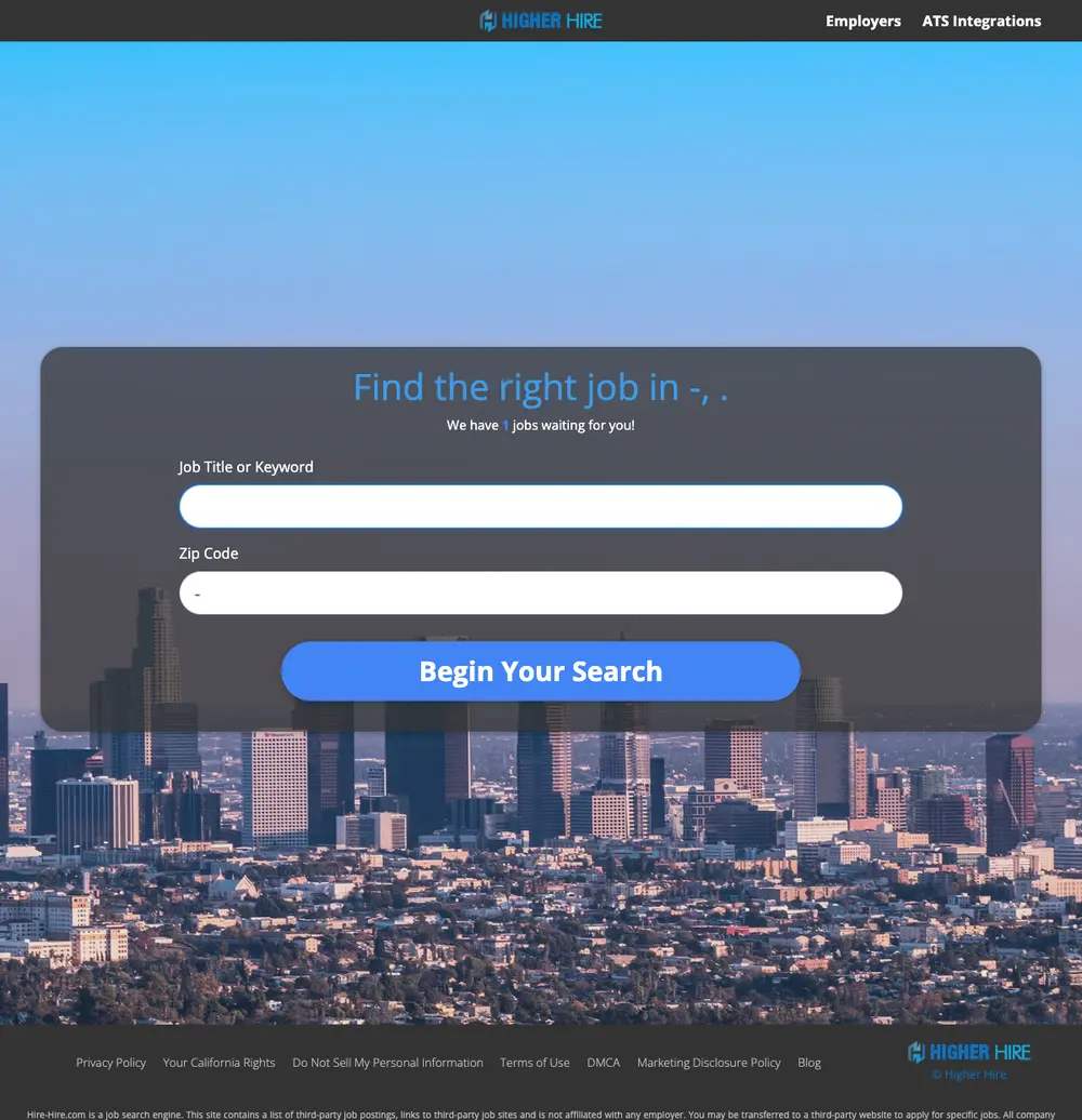 Higher-Hire job board platform screenshot showing job search interface