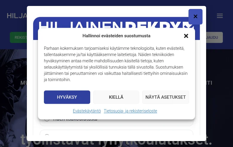 HiljainenRekry job board platform screenshot showing job search interface