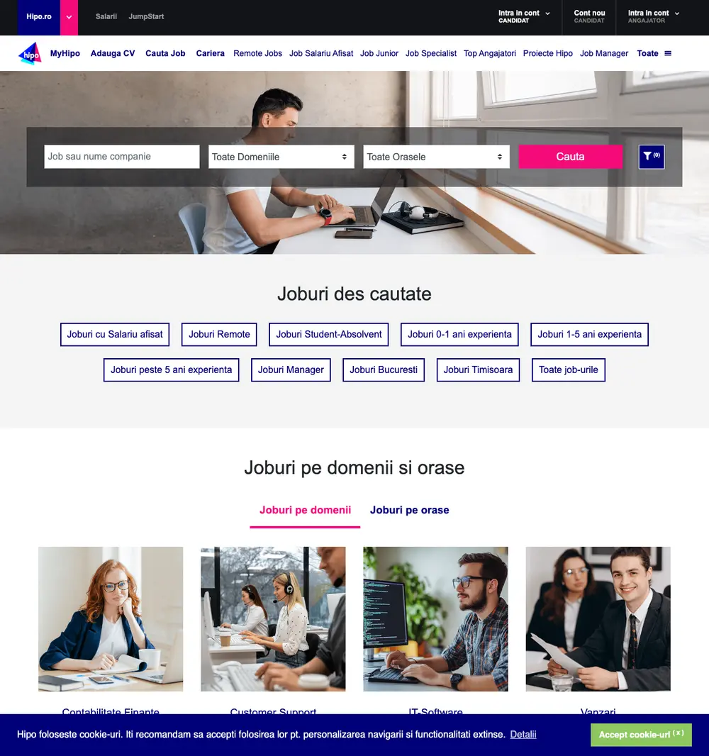 hipo.ro job board platform screenshot showing job search interface