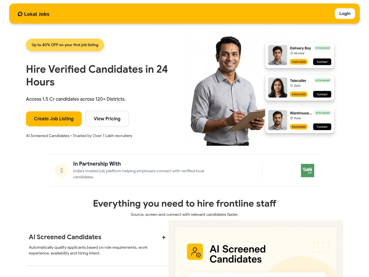 Lokal Jobs job board platform screenshot showing job search interface
