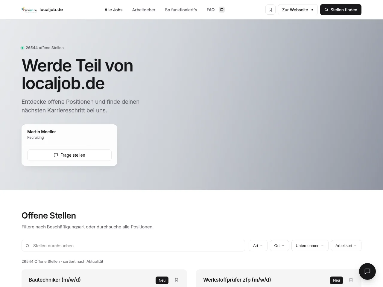 localjob.de job board platform screenshot showing job search interface