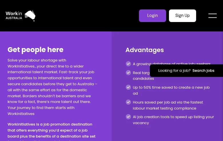 WorkinAustralia job board platform screenshot showing job search interface