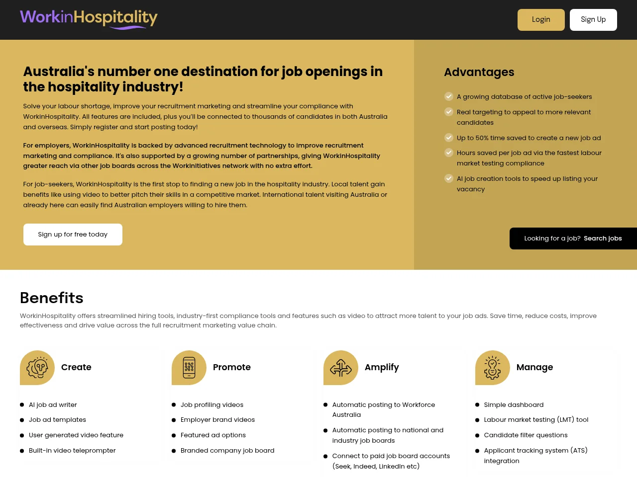 WorkinHospitality screenshot WorkinHospitality job board platform screenshot showing job search interface