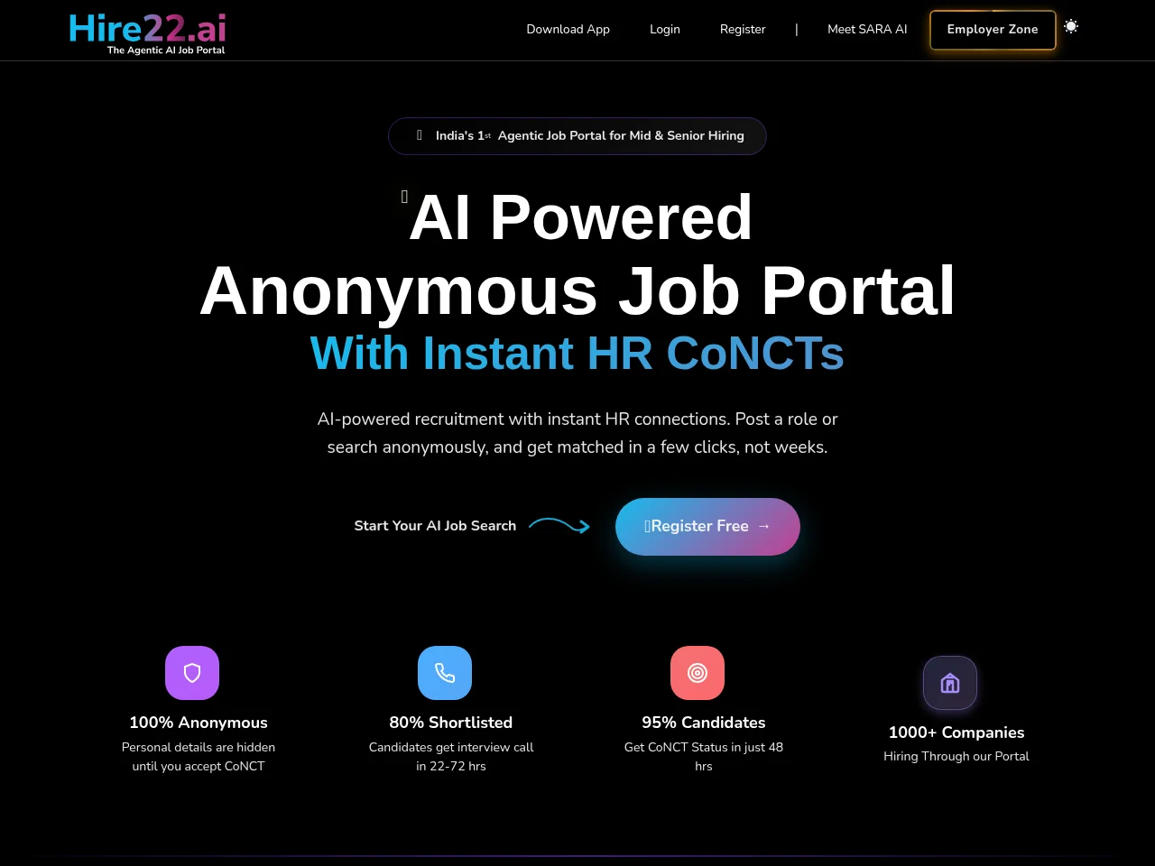 Hire22.ai screenshot Hire22.ai job board platform screenshot showing job search interface