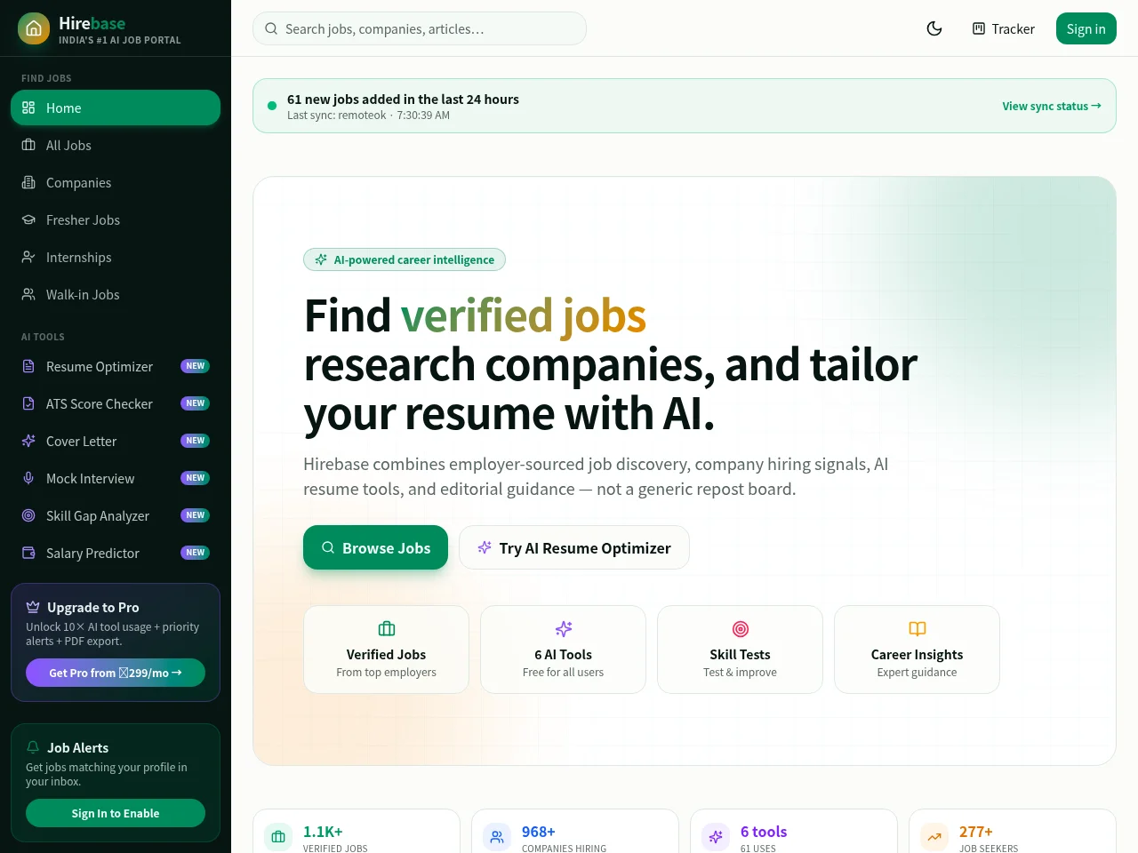 Hirebase job board platform screenshot showing job search interface