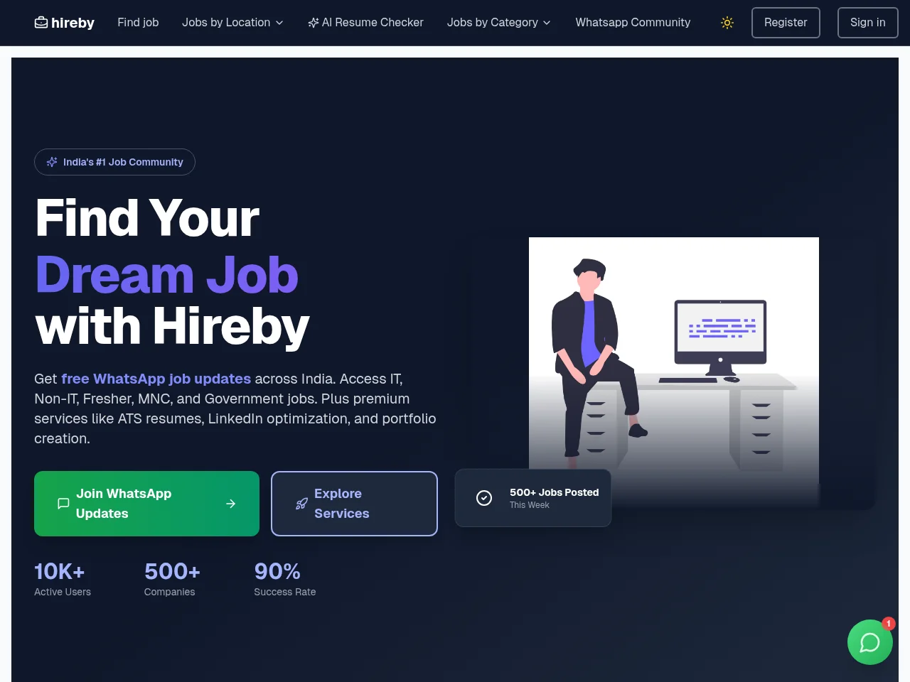 Hireby job board platform screenshot showing job search interface