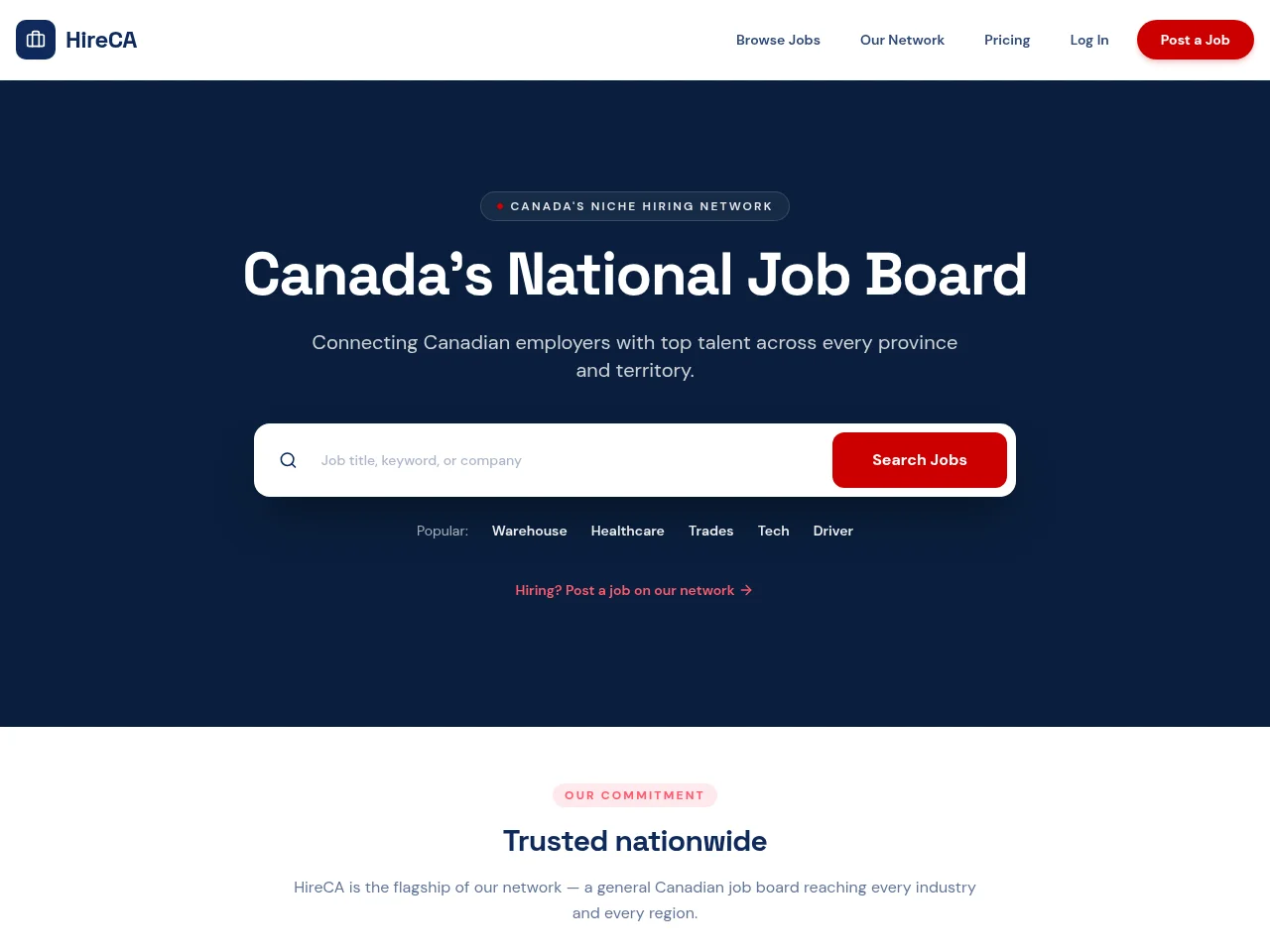 HireCA screenshot HireCA job board platform screenshot showing job search interface