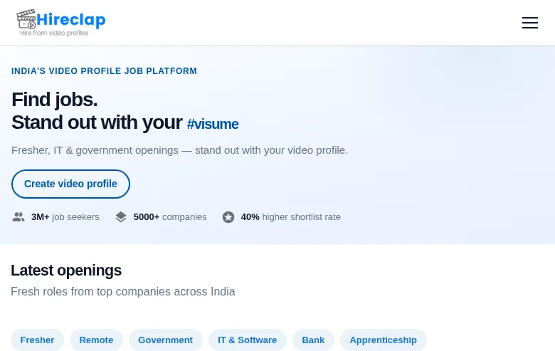 Hireclap screenshot Hireclap job board platform screenshot showing job search interface