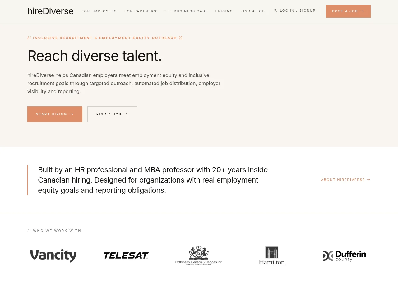 hireDiverse job board platform screenshot showing job search interface