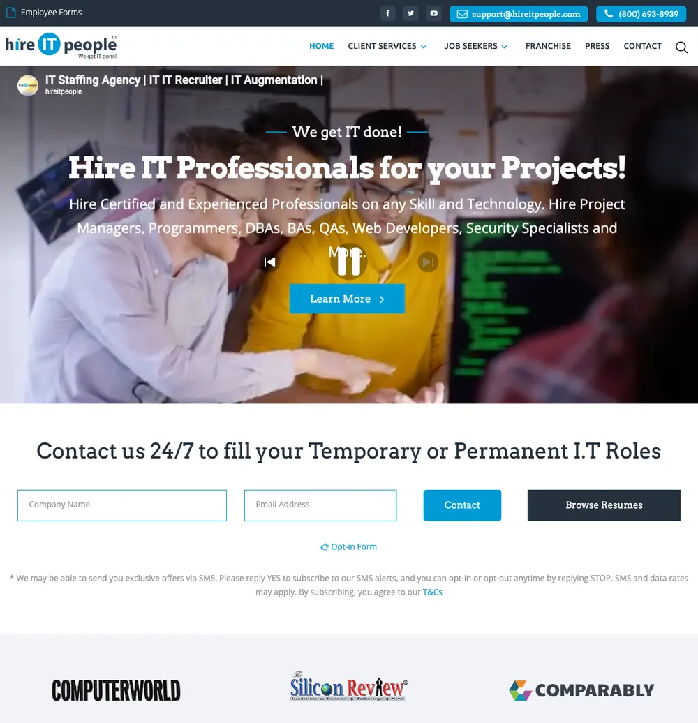 Hire IT People job board platform screenshot showing job search interface