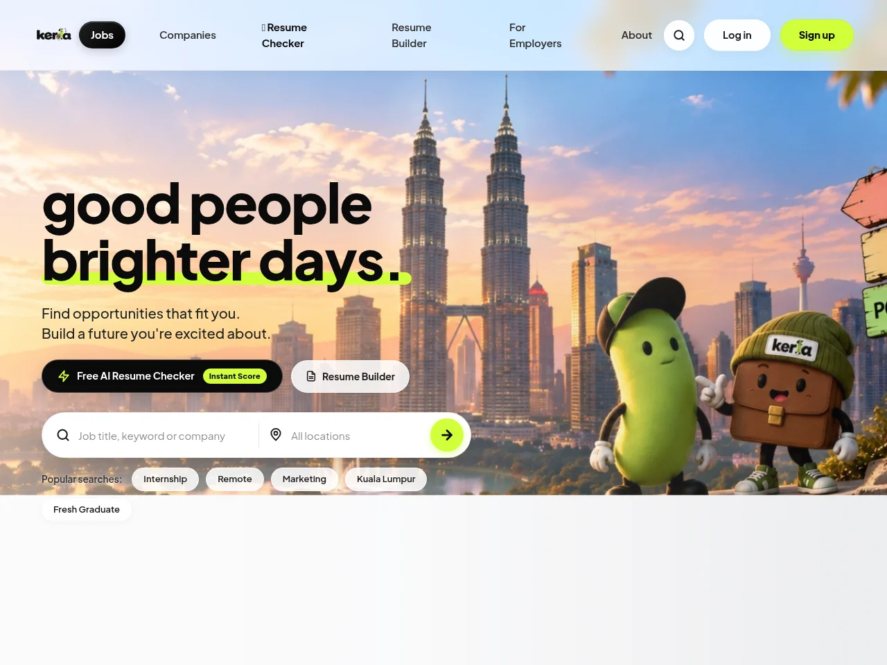 Keria job board platform screenshot showing job search interface