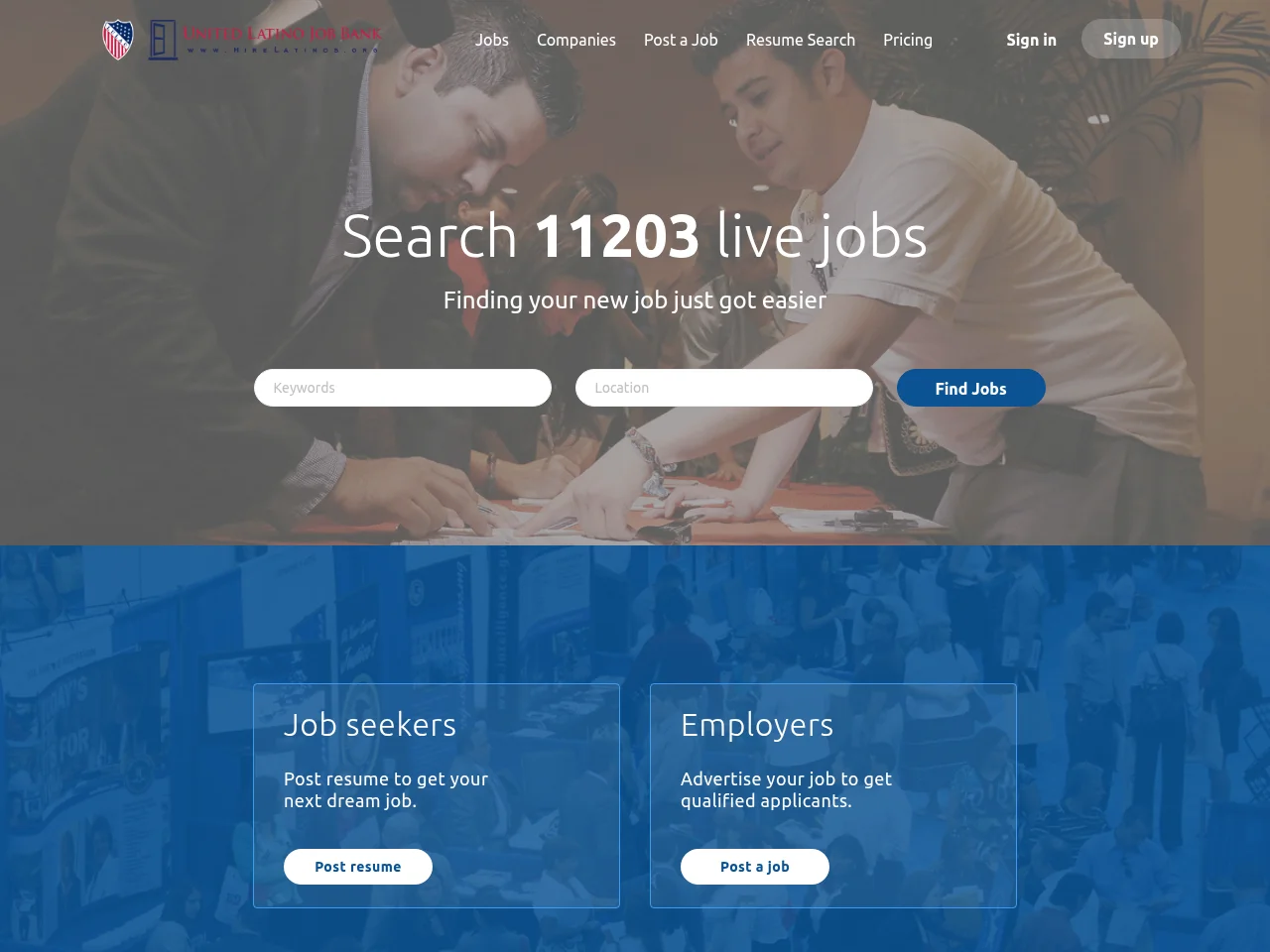HireLatinos.org screenshot HireLatinos.org job board platform screenshot showing job search interface