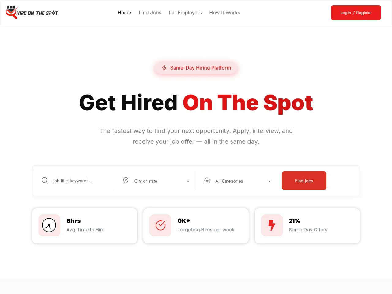 Hire On The Spot screenshot Hire On The Spot job board platform screenshot showing job search interface