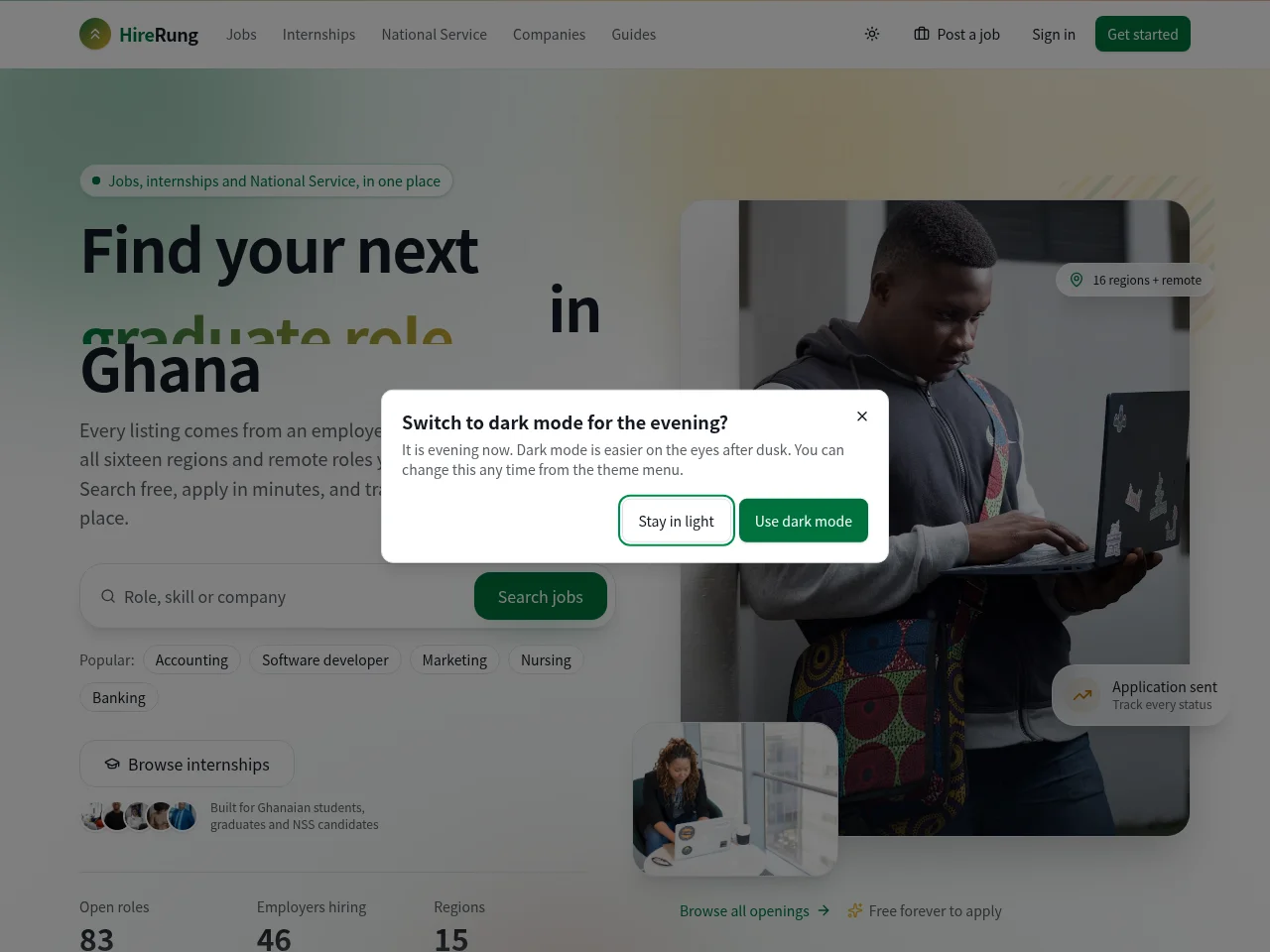 HireRung job board platform screenshot showing job search interface
