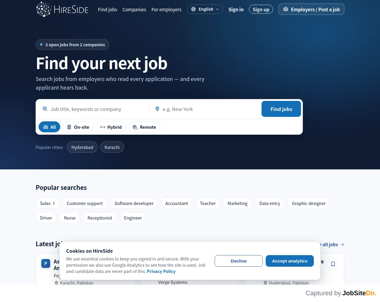 HireSide website screenshot