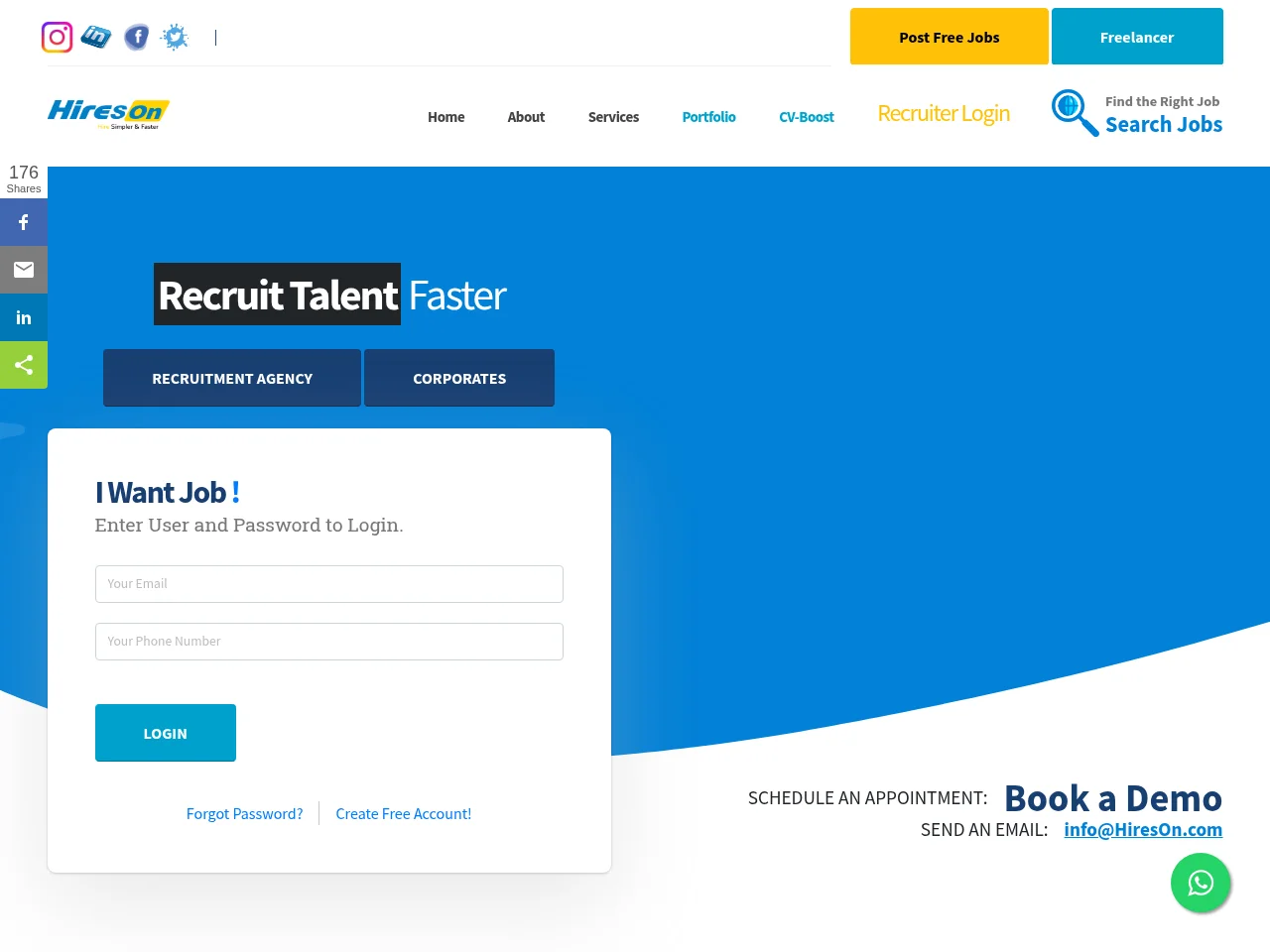 HiresOn job board platform screenshot showing job search interface