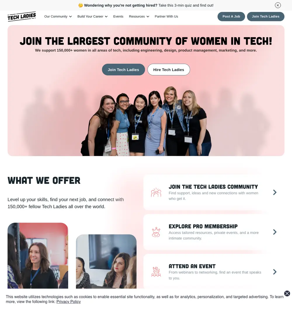 Tech Ladies screenshot Tech Ladies job board platform screenshot showing job search interface