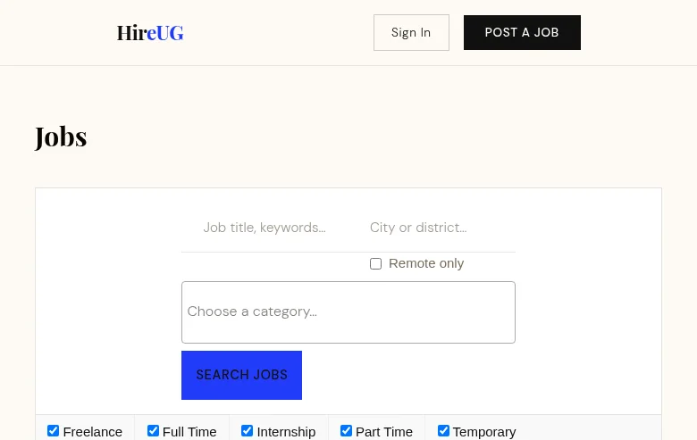HireUG screenshot HireUG job board platform screenshot showing job search interface
