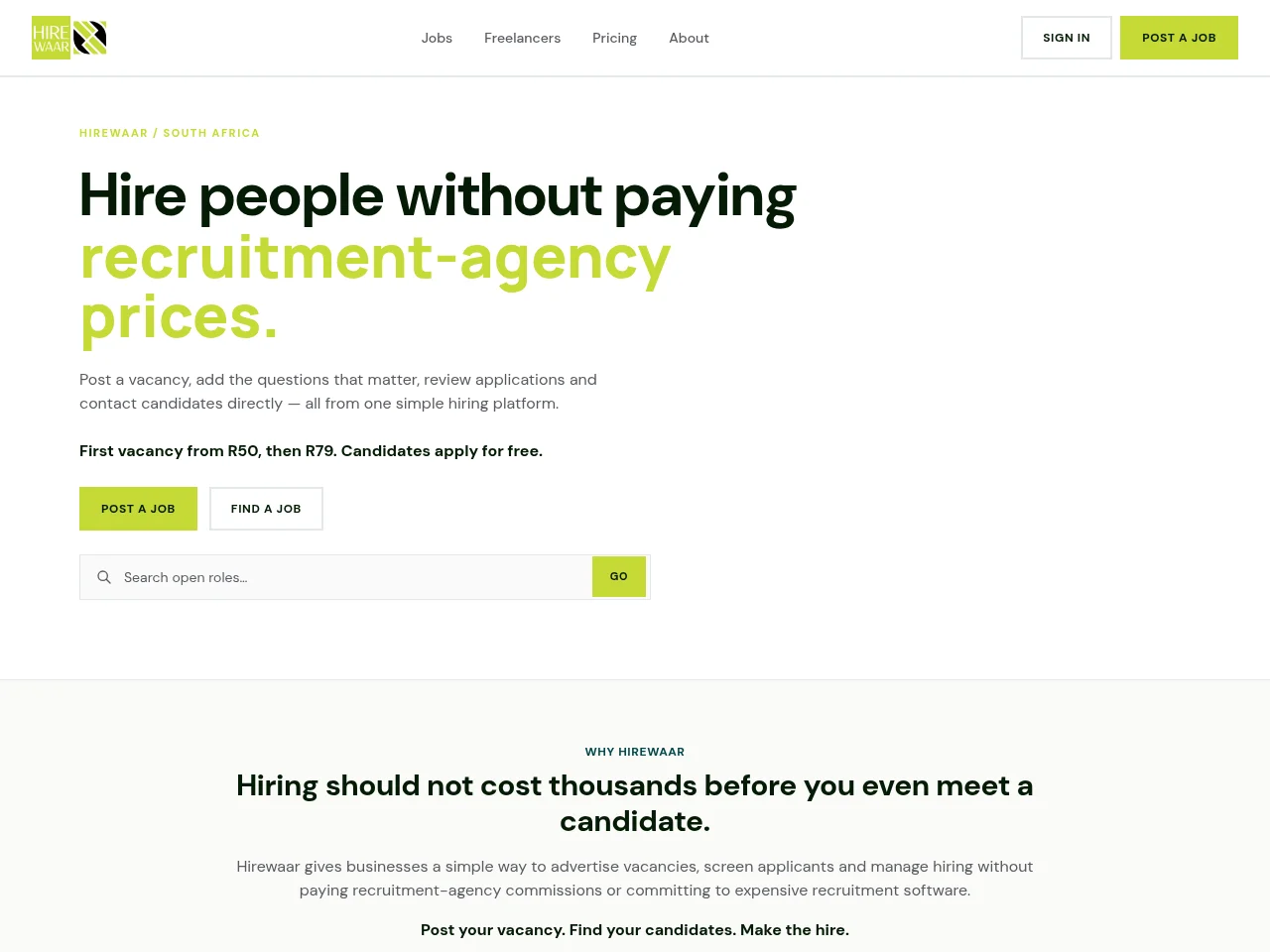Hirewaar website screenshot