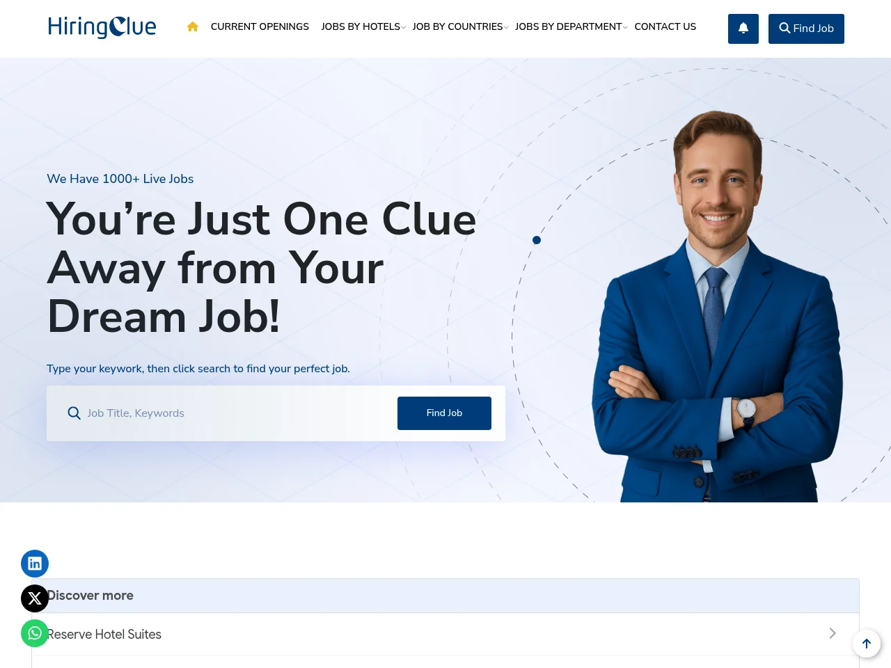 HiringClue job board platform screenshot showing job search interface