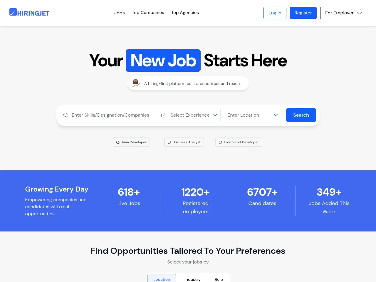 HiringJet screenshot HiringJet job board platform screenshot showing job search interface