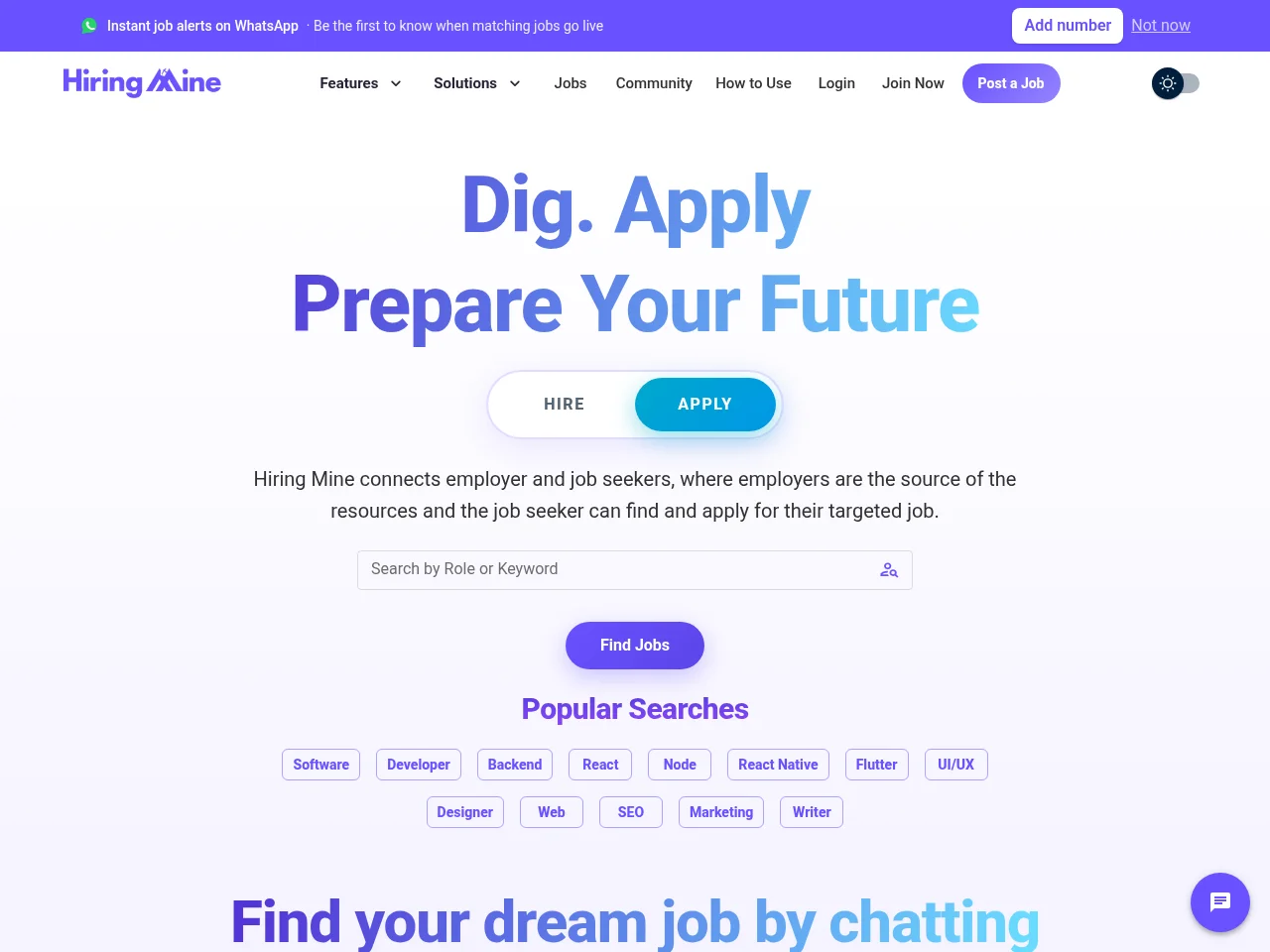 HiringMine screenshot HiringMine job board platform screenshot showing job search interface