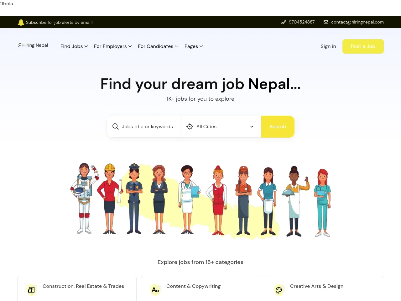 Hiring Nepal job board platform screenshot showing job search interface