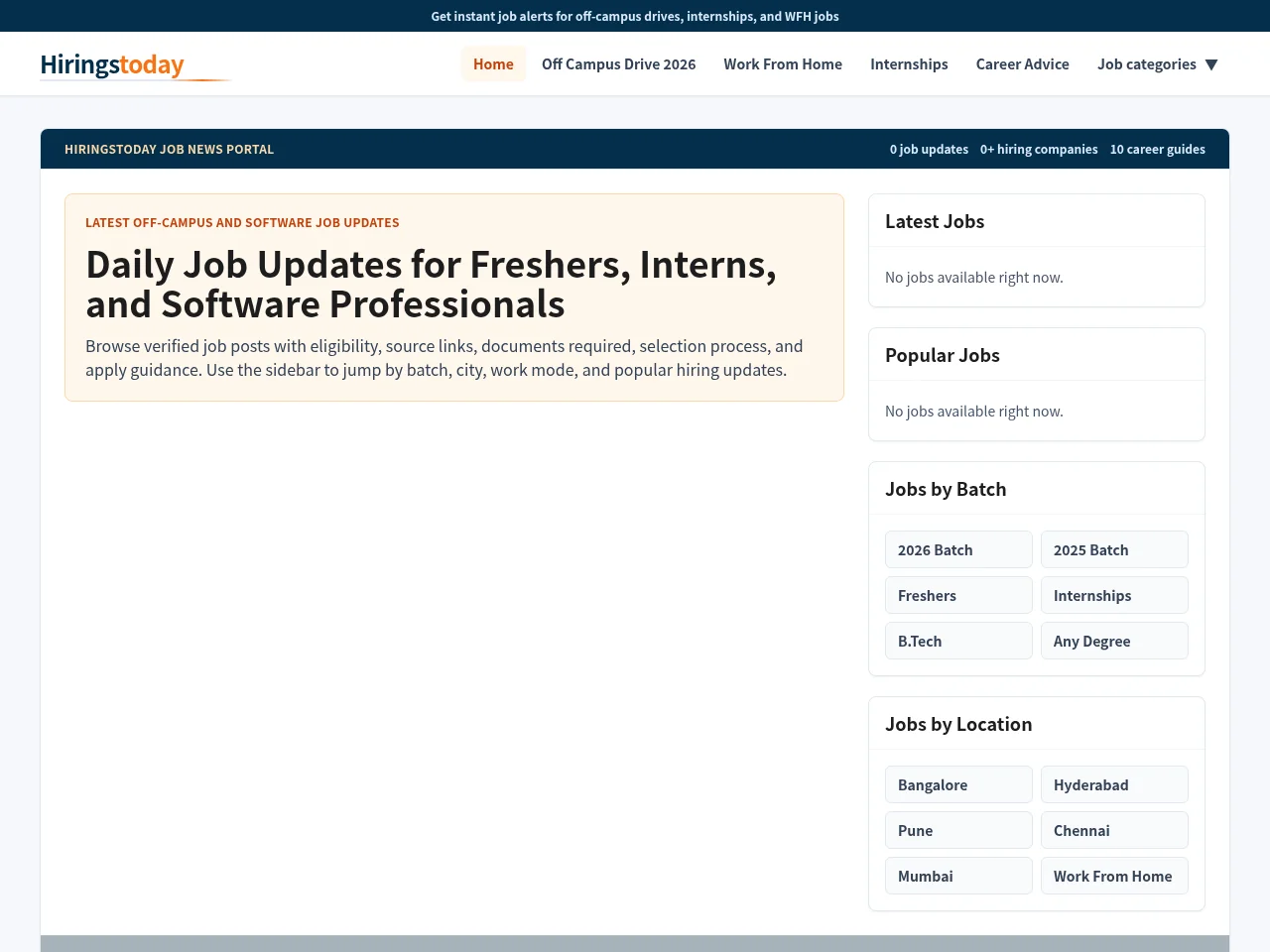 Hiringstoday screenshot Hiringstoday job board platform screenshot showing job search interface