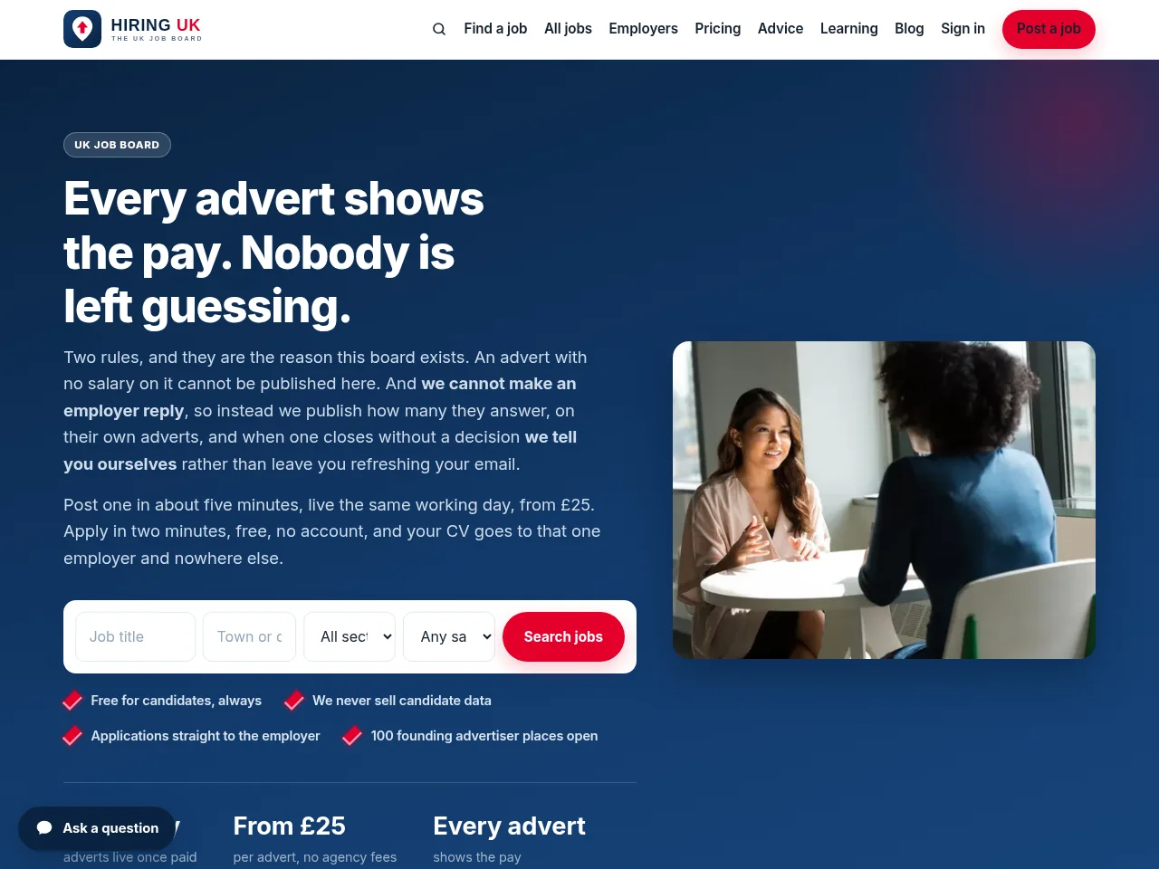 HIRING UK screenshot HIRING UK job board platform screenshot showing job search interface