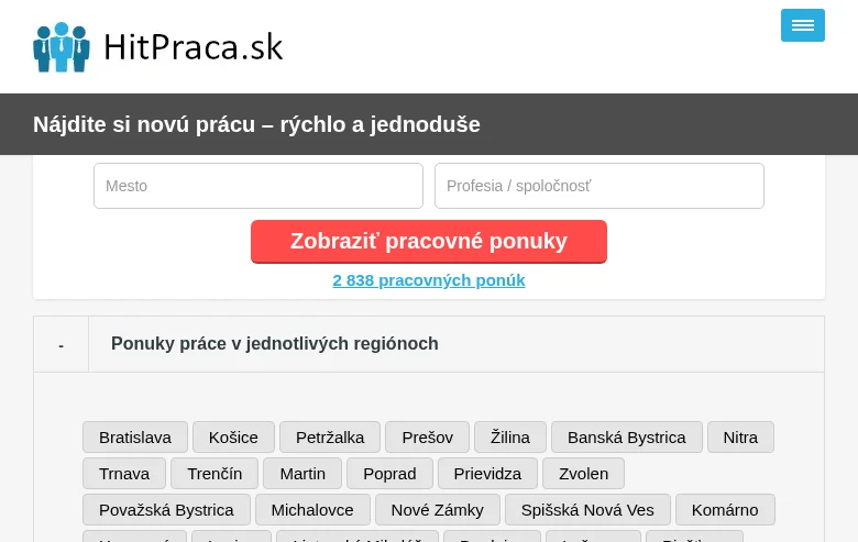 HitPraca.sk screenshot HitPraca.sk job board platform screenshot showing job search interface