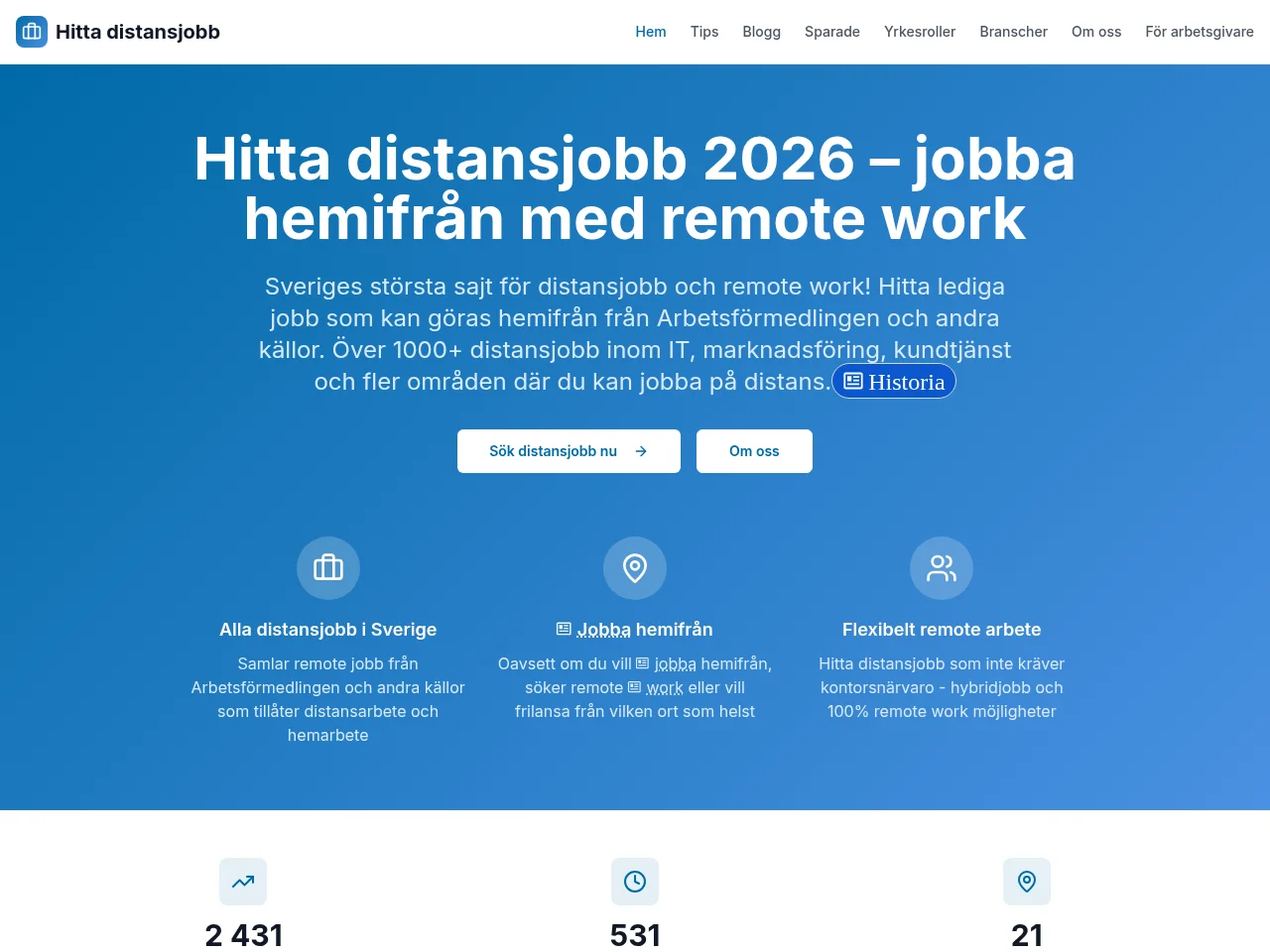 Hitta distansjobb screenshot Hitta distansjobb job board platform screenshot showing job search interface