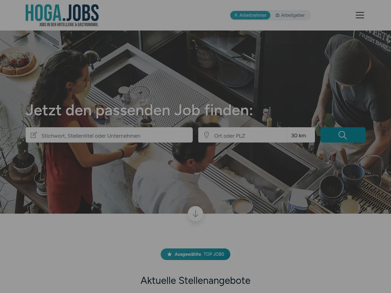 HOGA.JOBS job board platform screenshot showing job search interface