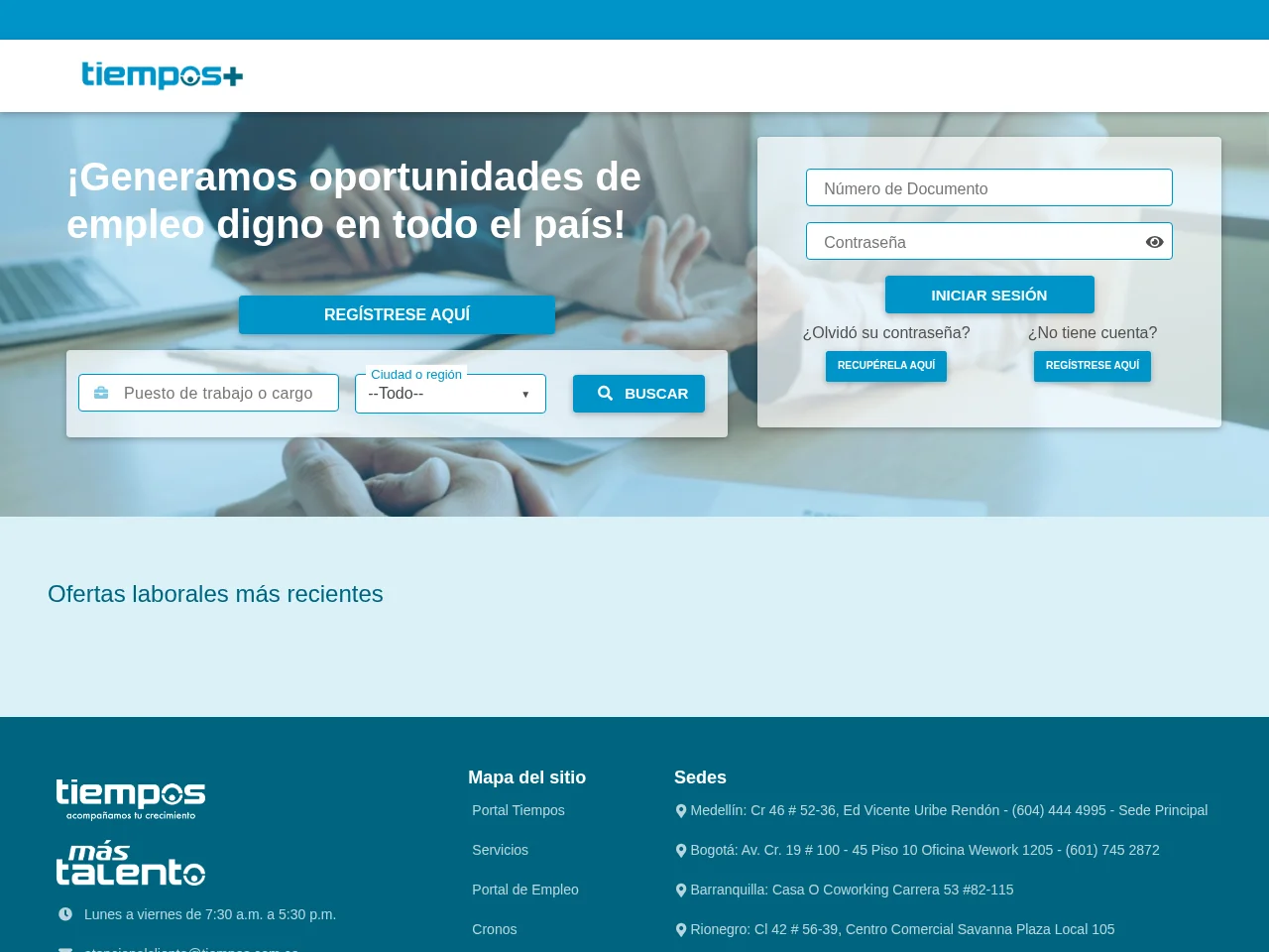 Tiempos SAS | Portal de Empleo screenshot Tiempos SAS | Portal de Empleo job board platform screenshot showing job search interface