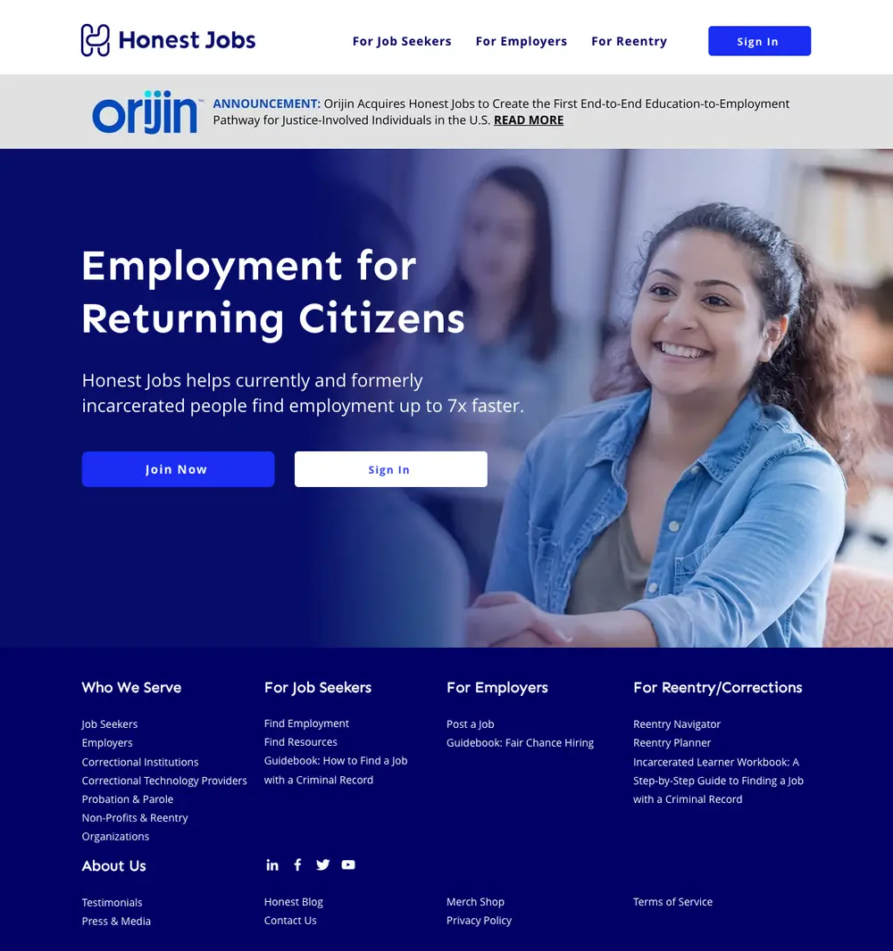 Honest Jobs job board platform screenshot showing job search interface