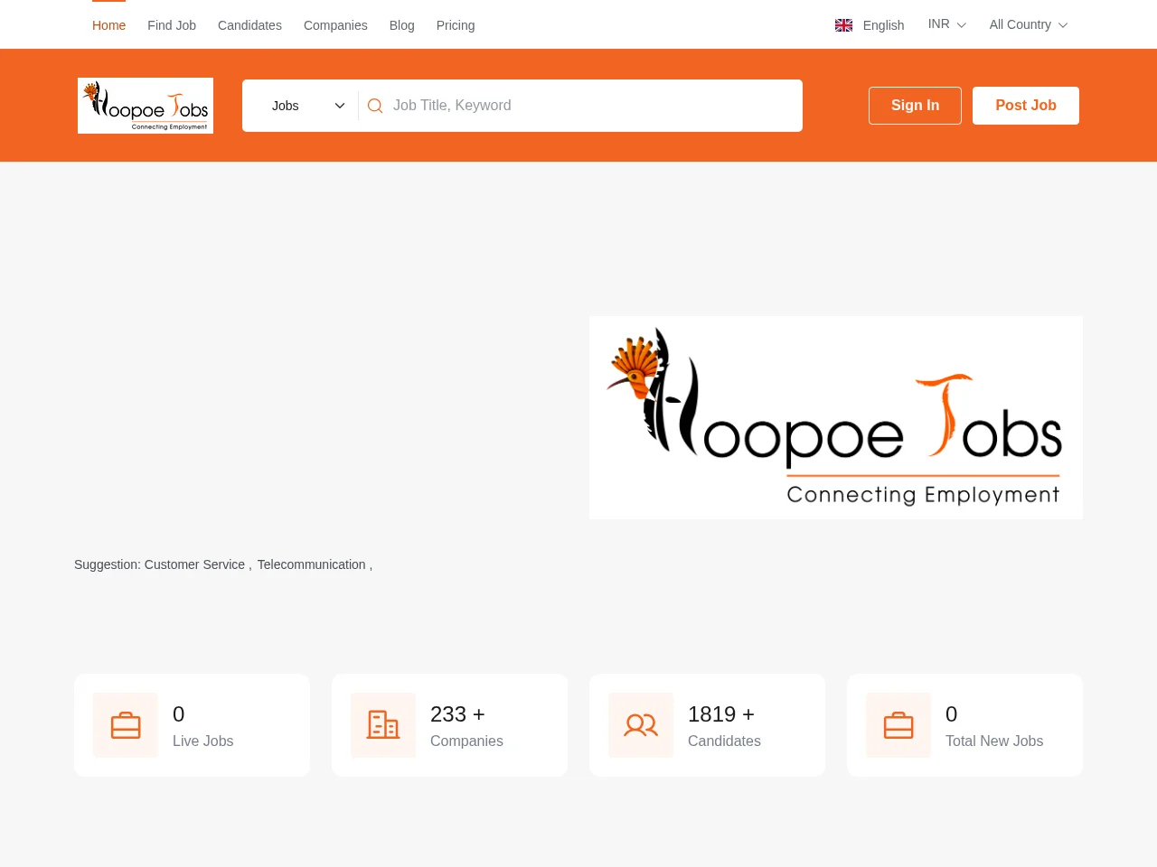 HoopoeJobs job board platform screenshot showing job search interface