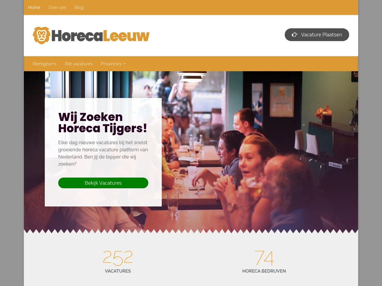 Horecaleeuw.nl job board platform screenshot showing job search interface
