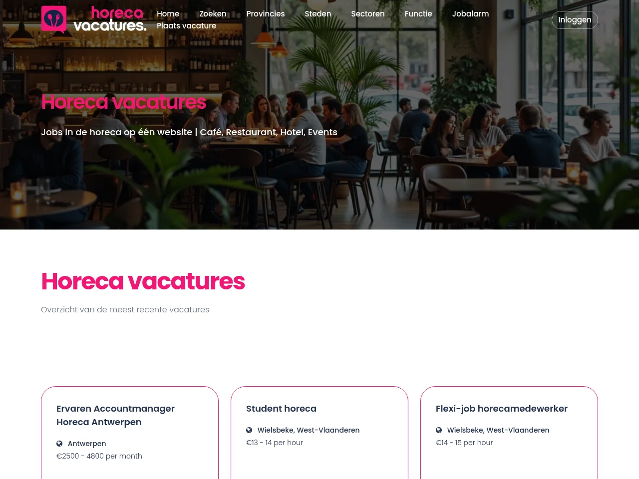 Horeca Vacatures screenshot Horeca Vacatures job board platform screenshot showing job search interface