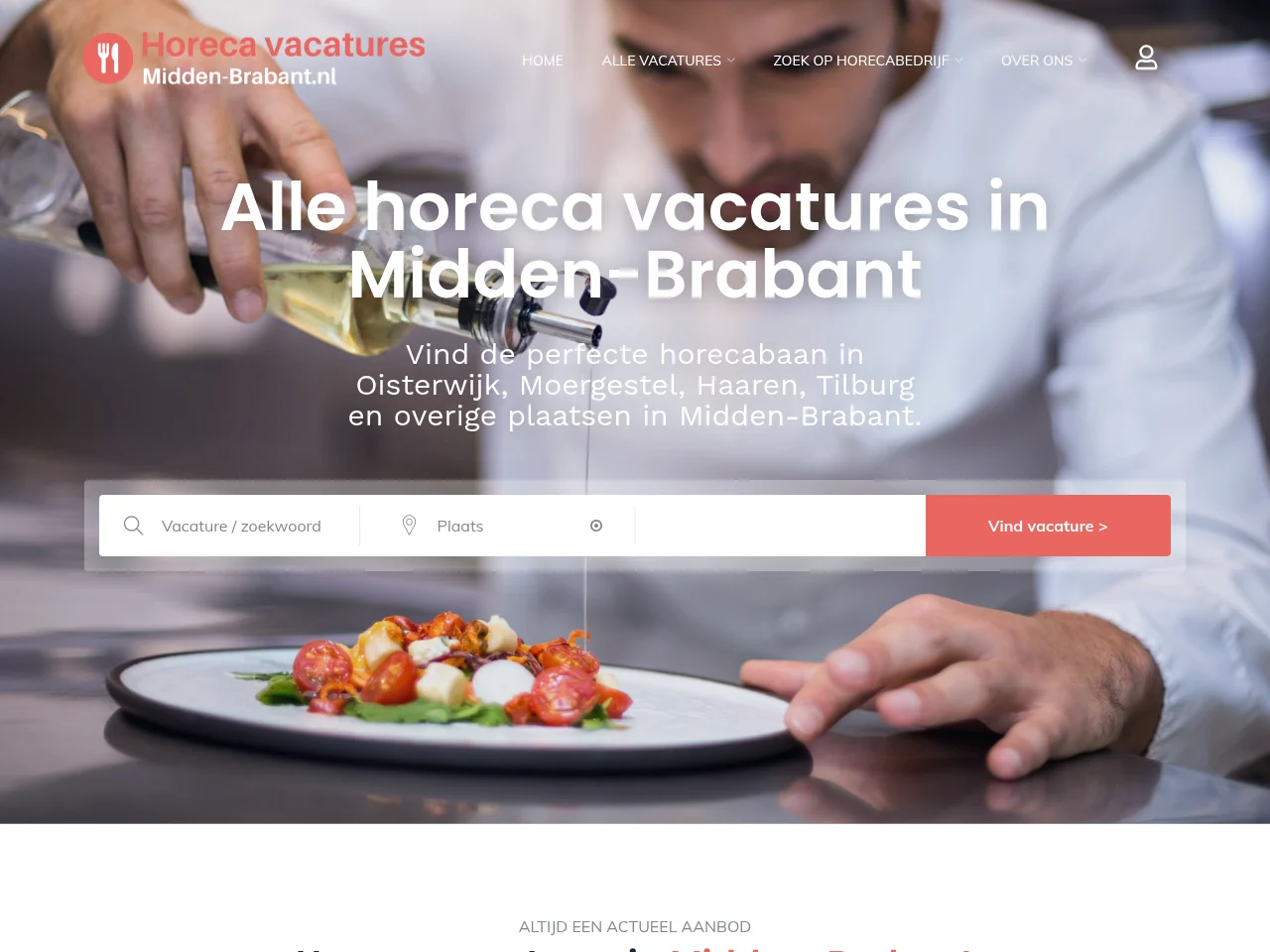 Horeca Vacatures Midden-Brabant job board platform screenshot showing job search interface