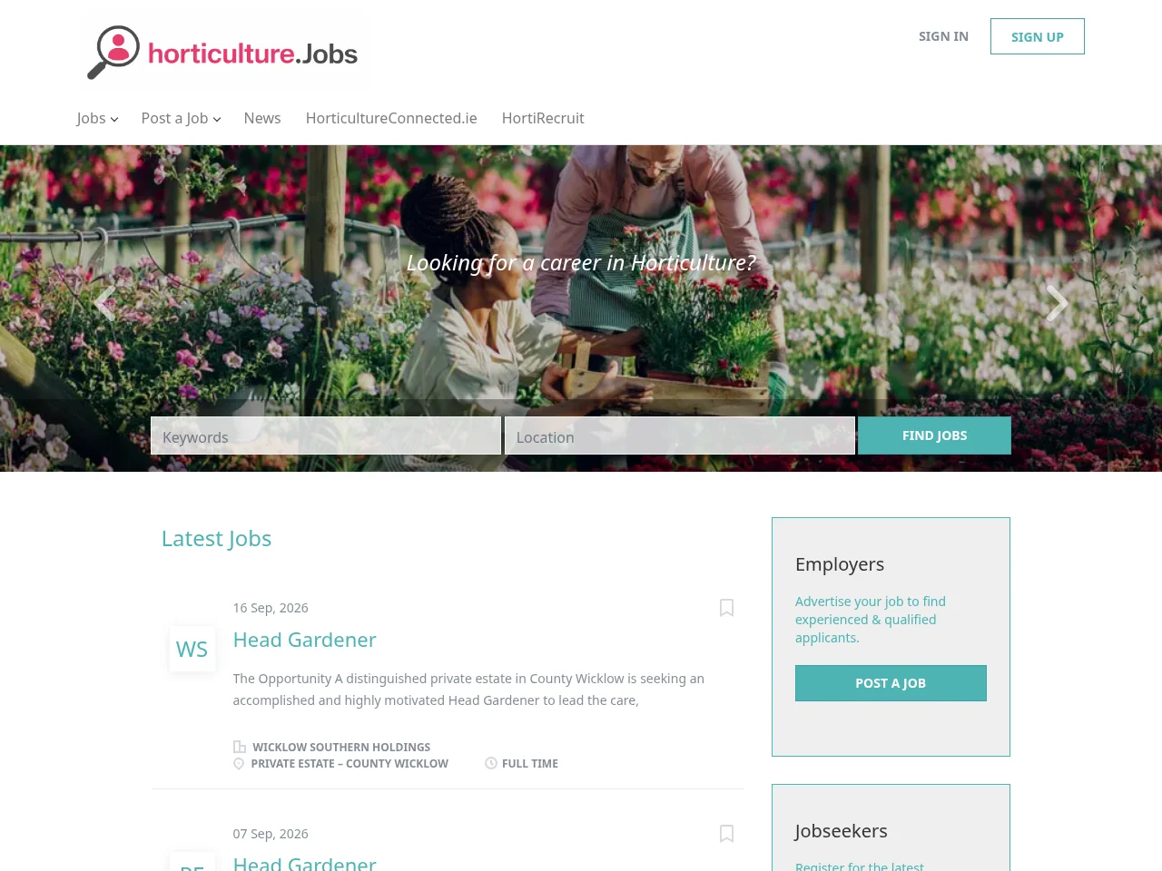 Horticulture.jobs screenshot Horticulture.jobs job board platform screenshot showing job search interface