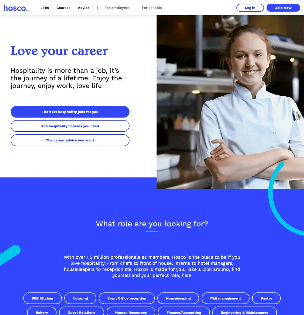 Hosco job board platform screenshot showing job search interface