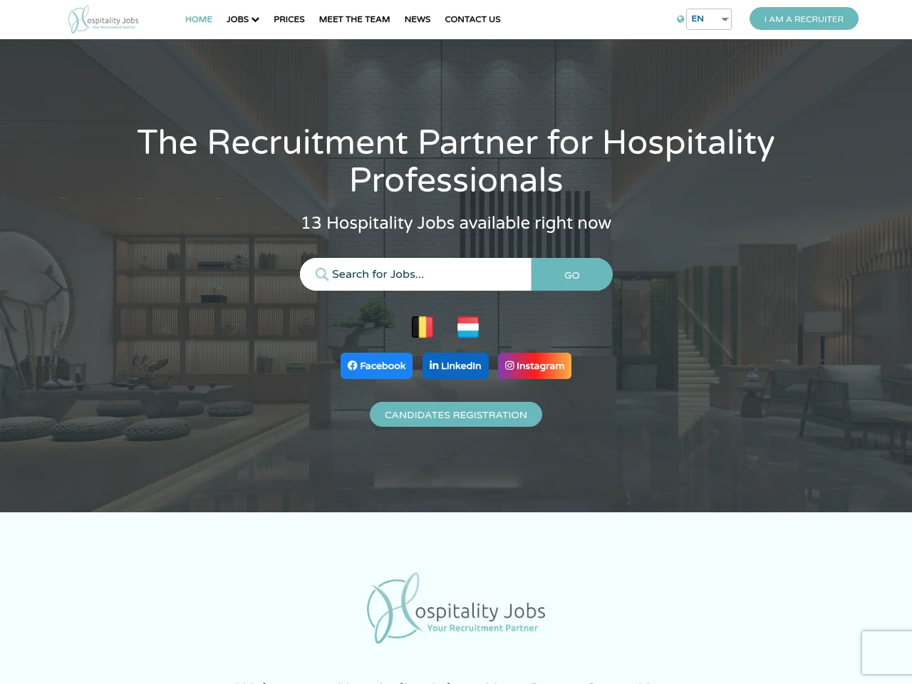 Hospitality Jobs job board platform screenshot showing job search interface