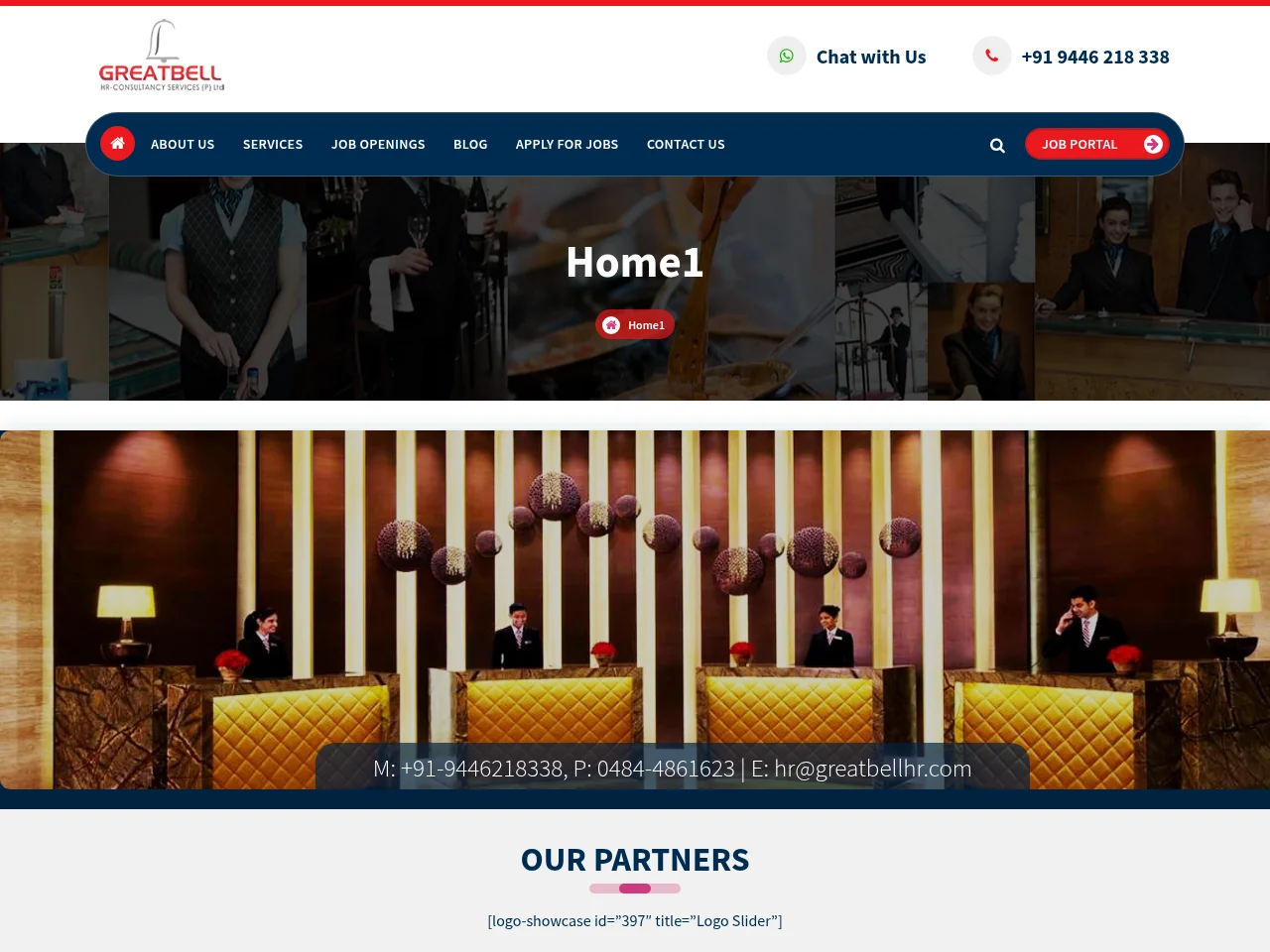 Hospitality Manpower job board platform screenshot showing job search interface