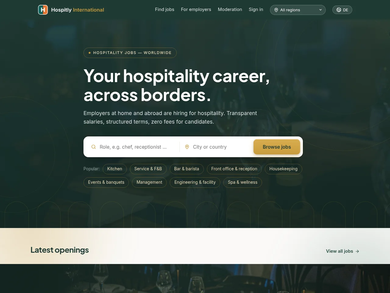 Hospitly International screenshot Hospitly International job board platform screenshot showing job search interface