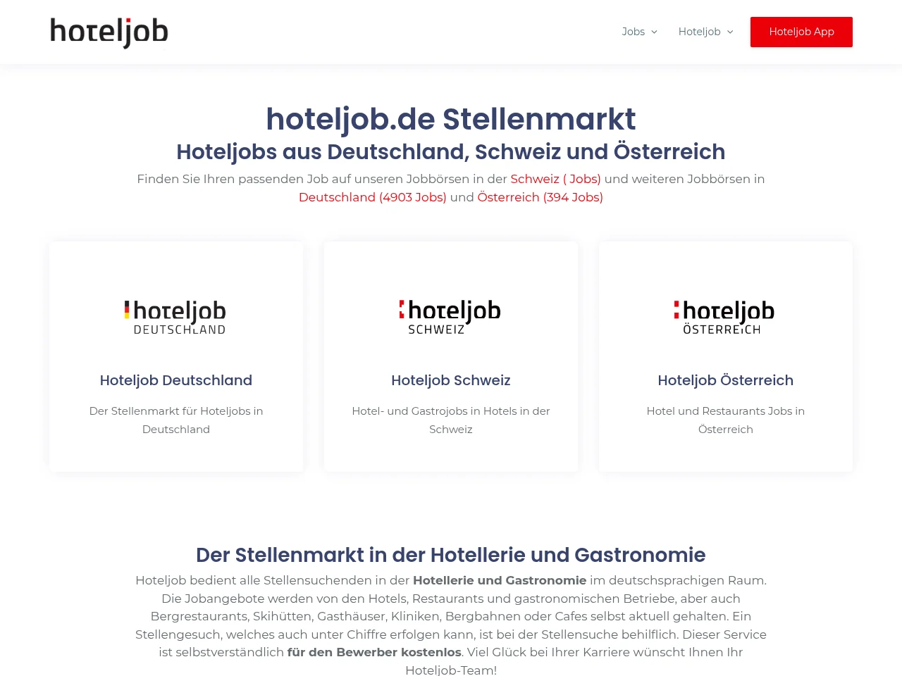 hoteljob.de job board platform screenshot showing job search interface