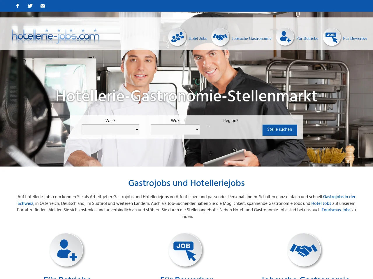 hotellerie-jobs.com job board platform screenshot showing job search interface
