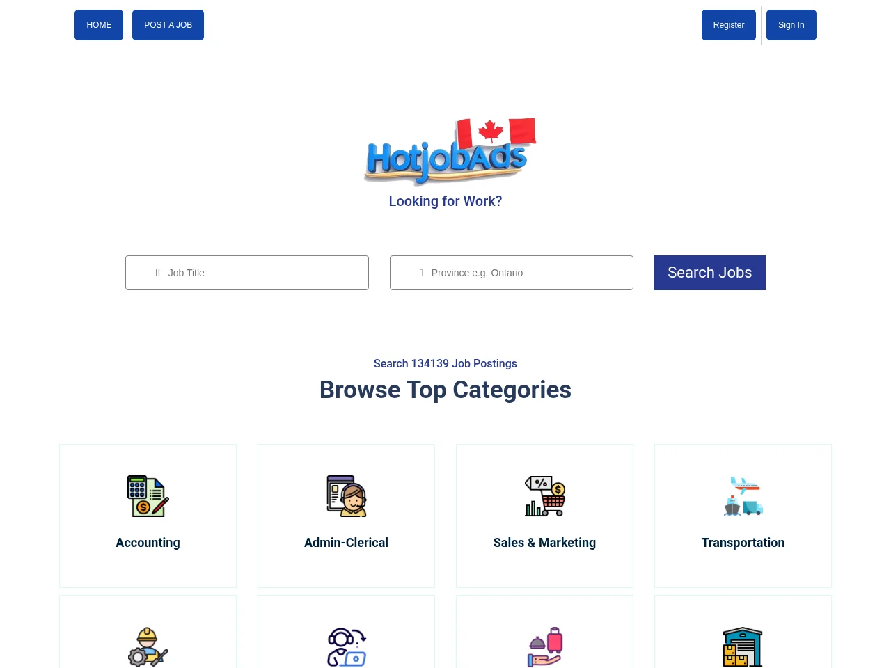 Hotjobads job board platform screenshot showing job search interface