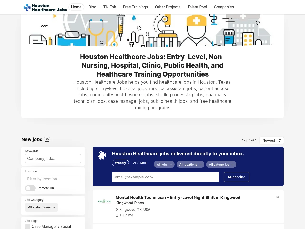 Houston Healthcare Jobs screenshot Houston Healthcare Jobs job board platform screenshot showing job search interface