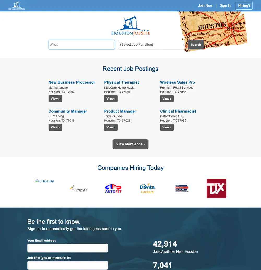 HoustonJobSite screenshot HoustonJobSite job board platform screenshot showing job search interface