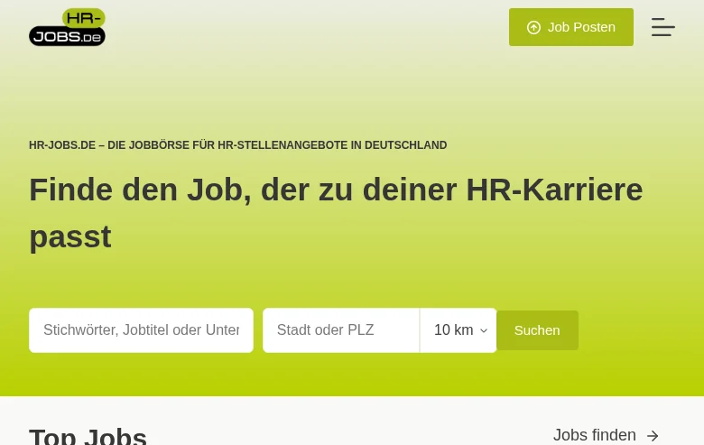 HR-Jobs.de job board platform screenshot showing job search interface