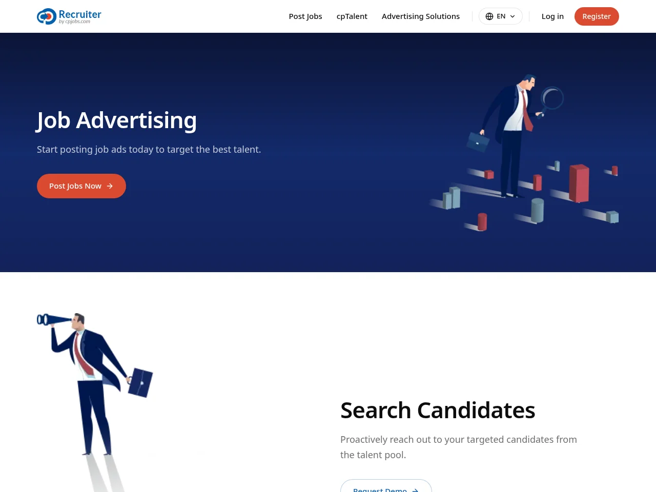 CPJobs job board platform screenshot showing job search interface